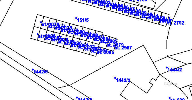 Parcela st. 2095 v KÚ Kyjov, Katastrální mapa