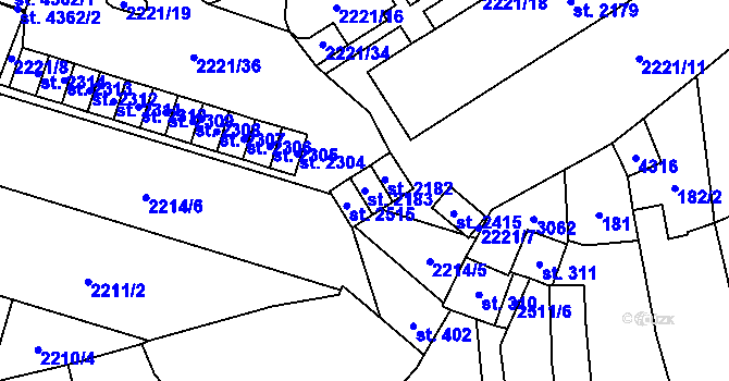 Parcela st. 2183 v KÚ Kyjov, Katastrální mapa