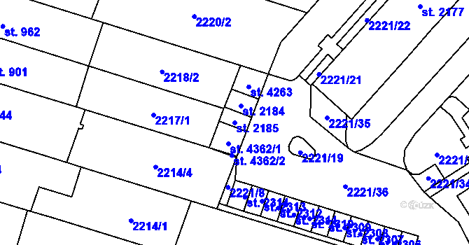Parcela st. 2185 v KÚ Kyjov, Katastrální mapa