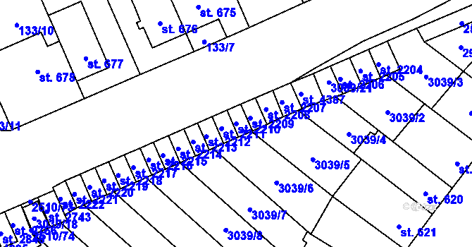 Parcela st. 2210 v KÚ Kyjov, Katastrální mapa