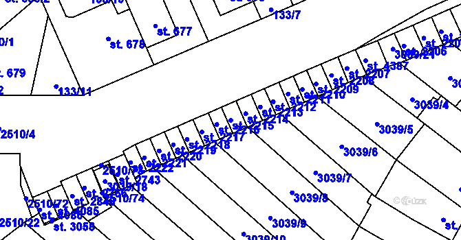 Parcela st. 2215 v KÚ Kyjov, Katastrální mapa