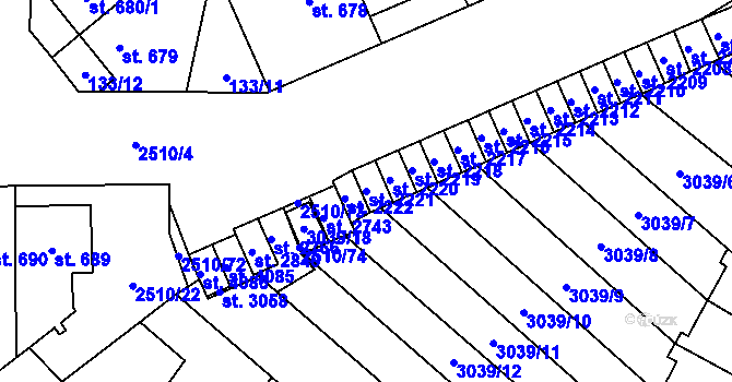 Parcela st. 2221 v KÚ Kyjov, Katastrální mapa