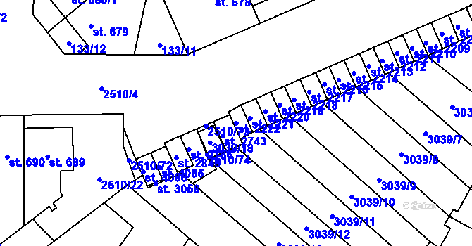 Parcela st. 2222 v KÚ Kyjov, Katastrální mapa