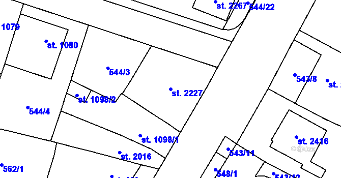 Parcela st. 2227 v KÚ Kyjov, Katastrální mapa