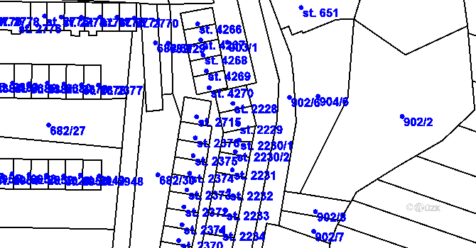 Parcela st. 2229 v KÚ Kyjov, Katastrální mapa