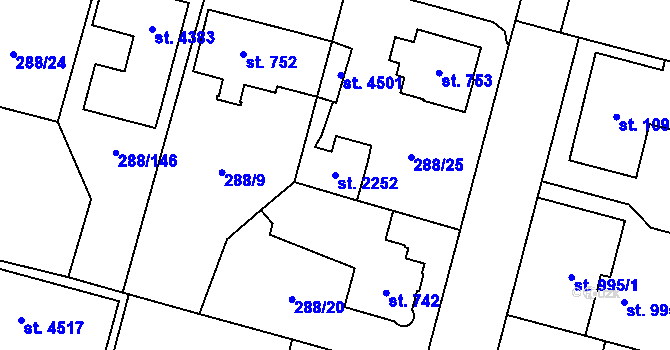 Parcela st. 2252 v KÚ Kyjov, Katastrální mapa