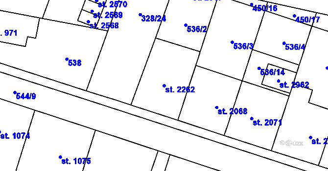 Parcela st. 2262 v KÚ Kyjov, Katastrální mapa
