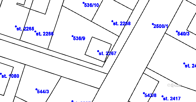 Parcela st. 2267 v KÚ Kyjov, Katastrální mapa
