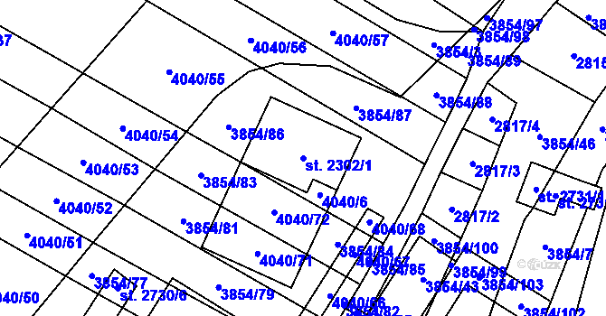 Parcela st. 2302/1 v KÚ Kyjov, Katastrální mapa