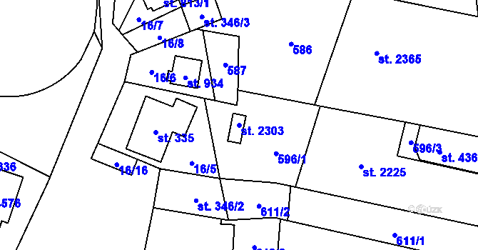 Parcela st. 2303 v KÚ Kyjov, Katastrální mapa