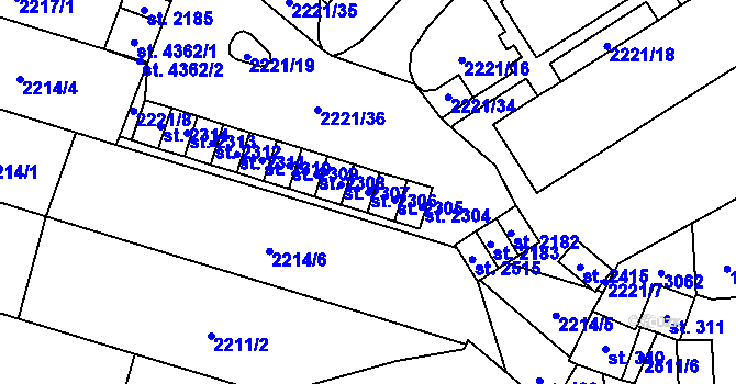Parcela st. 2306 v KÚ Kyjov, Katastrální mapa