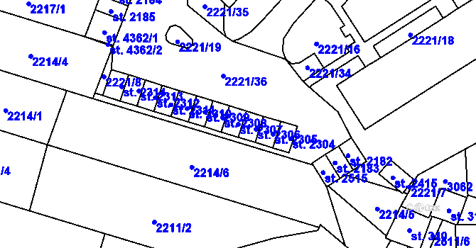 Parcela st. 2307 v KÚ Kyjov, Katastrální mapa