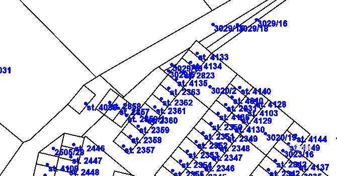 Parcela st. 2363 v KÚ Kyjov, Katastrální mapa