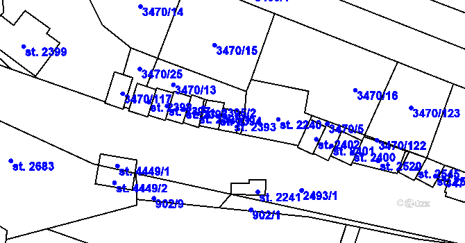 Parcela st. 2393 v KÚ Kyjov, Katastrální mapa