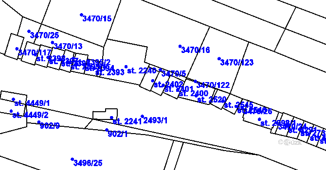 Parcela st. 2401 v KÚ Kyjov, Katastrální mapa