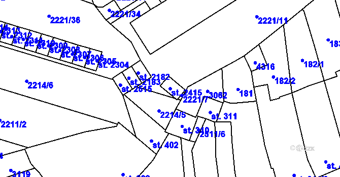 Parcela st. 2415 v KÚ Kyjov, Katastrální mapa