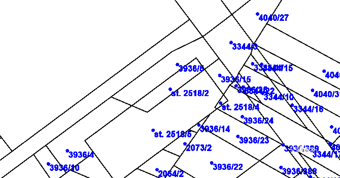 Parcela st. 2518/2 v KÚ Kyjov, Katastrální mapa