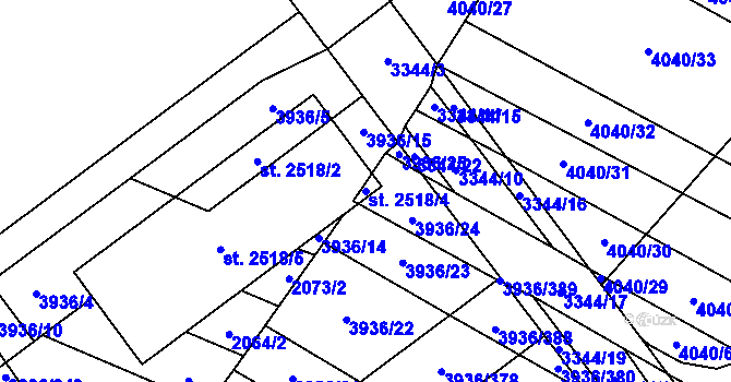 Parcela st. 2518/4 v KÚ Kyjov, Katastrální mapa