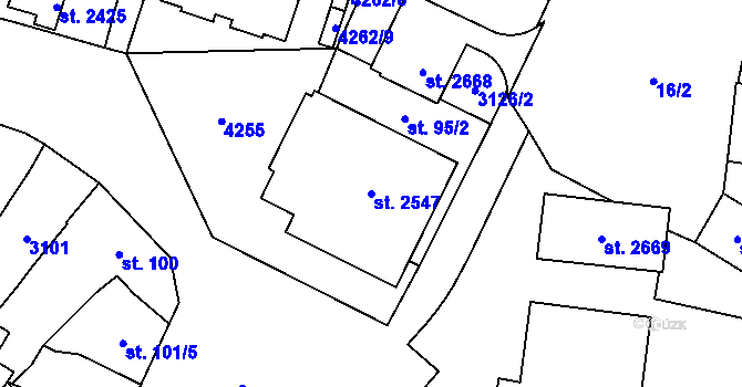 Parcela st. 2547 v KÚ Kyjov, Katastrální mapa