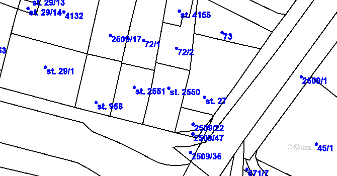 Parcela st. 2550 v KÚ Kyjov, Katastrální mapa