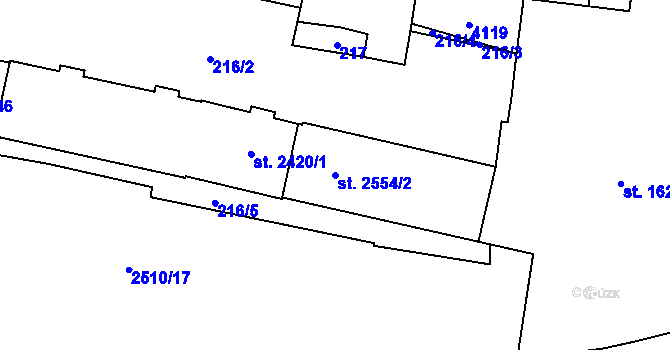 Parcela st. 2554/2 v KÚ Kyjov, Katastrální mapa
