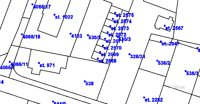 Parcela st. 2569 v KÚ Kyjov, Katastrální mapa