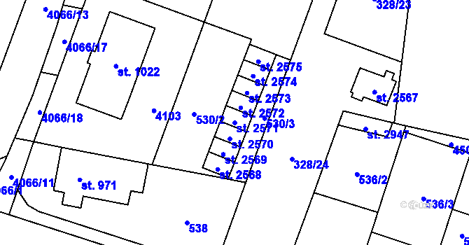Parcela st. 2571 v KÚ Kyjov, Katastrální mapa