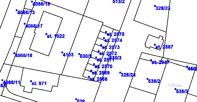 Parcela st. 2572 v KÚ Kyjov, Katastrální mapa