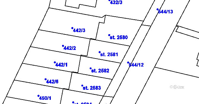 Parcela st. 2581 v KÚ Kyjov, Katastrální mapa