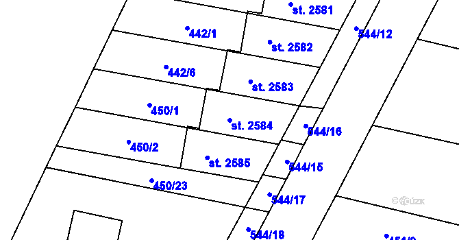 Parcela st. 2584 v KÚ Kyjov, Katastrální mapa