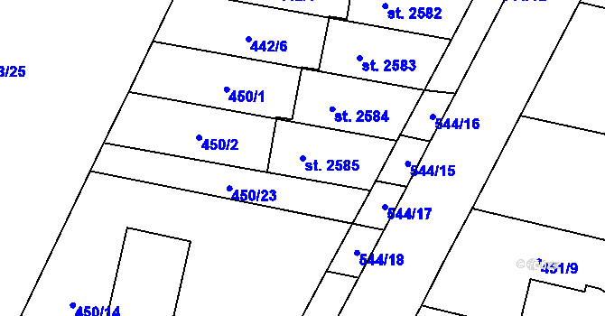 Parcela st. 2585 v KÚ Kyjov, Katastrální mapa
