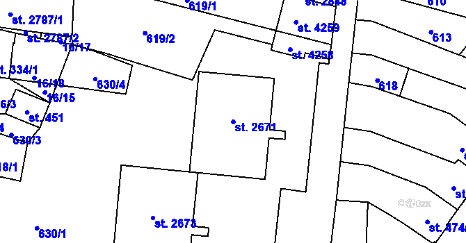Parcela st. 2671 v KÚ Kyjov, Katastrální mapa