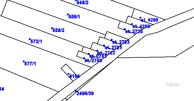 Parcela st. 2722 v KÚ Kyjov, Katastrální mapa
