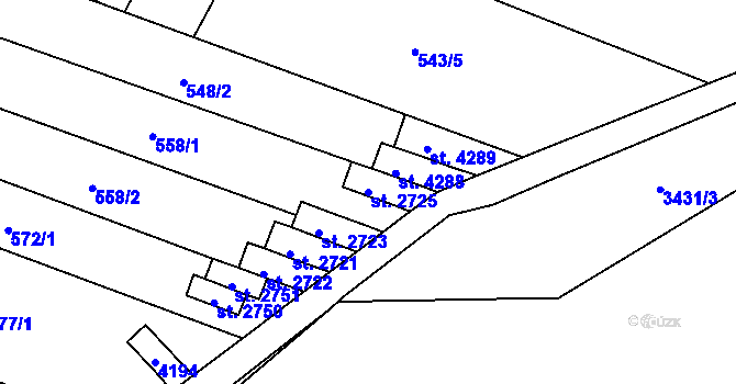 Parcela st. 2725 v KÚ Kyjov, Katastrální mapa