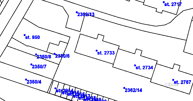 Parcela st. 2733 v KÚ Kyjov, Katastrální mapa