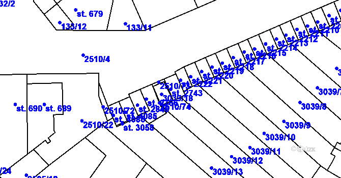 Parcela st. 2743 v KÚ Kyjov, Katastrální mapa