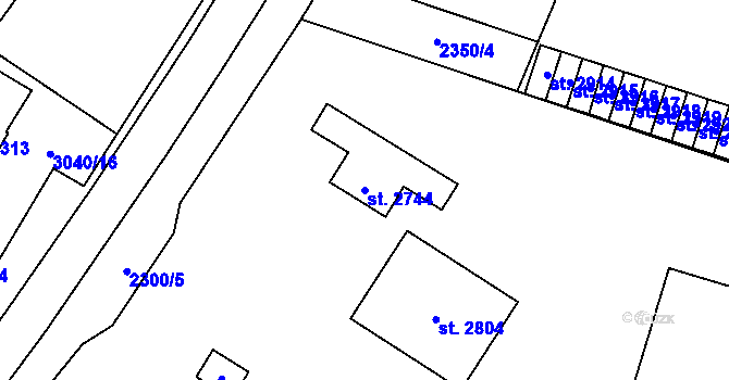 Parcela st. 2744 v KÚ Kyjov, Katastrální mapa