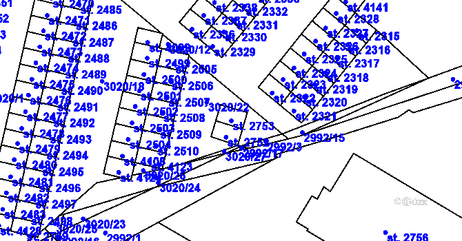 Parcela st. 2753 v KÚ Kyjov, Katastrální mapa