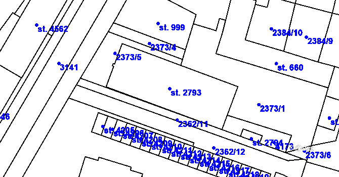 Parcela st. 2793 v KÚ Kyjov, Katastrální mapa