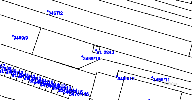 Parcela st. 2843 v KÚ Kyjov, Katastrální mapa