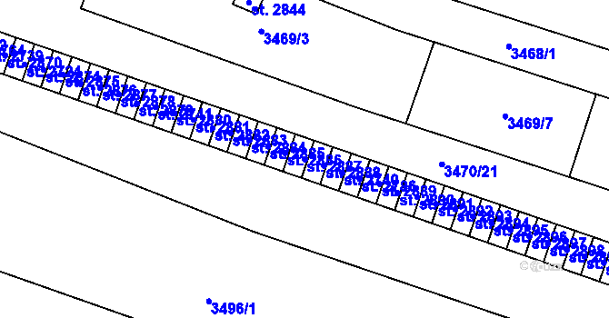 Parcela st. 2887 v KÚ Kyjov, Katastrální mapa
