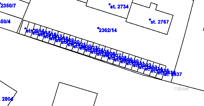 Parcela st. 2927 v KÚ Kyjov, Katastrální mapa
