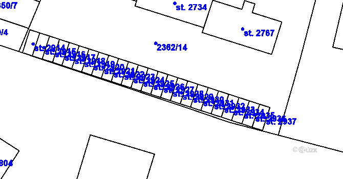 Parcela st. 2928 v KÚ Kyjov, Katastrální mapa