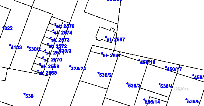 Parcela st. 2947 v KÚ Kyjov, Katastrální mapa
