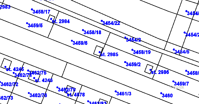 Parcela st. 2985 v KÚ Kyjov, Katastrální mapa
