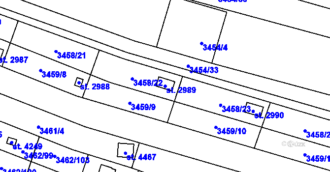 Parcela st. 2989 v KÚ Kyjov, Katastrální mapa
