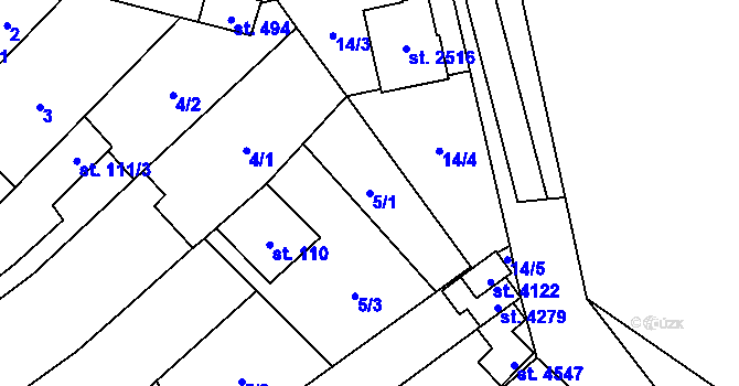 Parcela st. 5/1 v KÚ Kyjov, Katastrální mapa