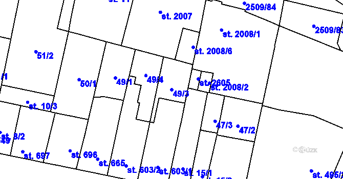 Parcela st. 49/3 v KÚ Kyjov, Katastrální mapa