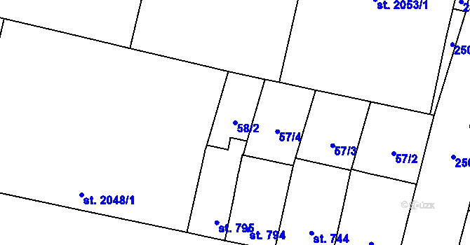 Parcela st. 58/2 v KÚ Kyjov, Katastrální mapa