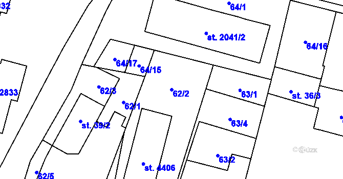 Parcela st. 62/2 v KÚ Kyjov, Katastrální mapa